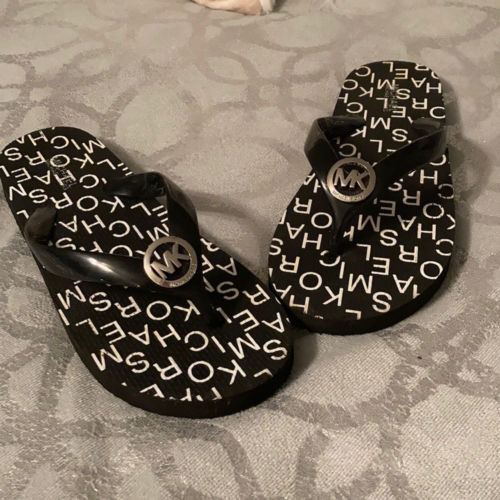 EUC Black & White MK Logo Flip Flops